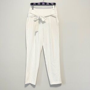 Belle Vere White Single Stripes Tie Front Trouser Size 4